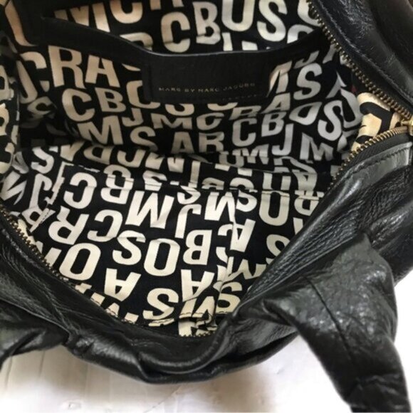 Marc By Marc Jacobs Black Pebble Leather Satchel Bag Shoulder Zipper Logo Hobo - Picture 11 of 16